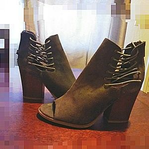 Olive green peep toe booties